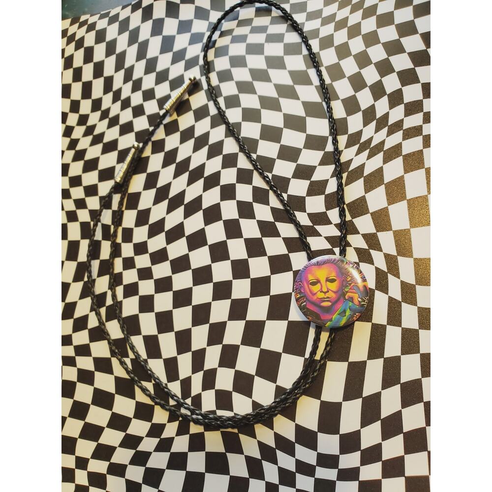 Horor inspired button style bolotie style necklace unique horror Halloween